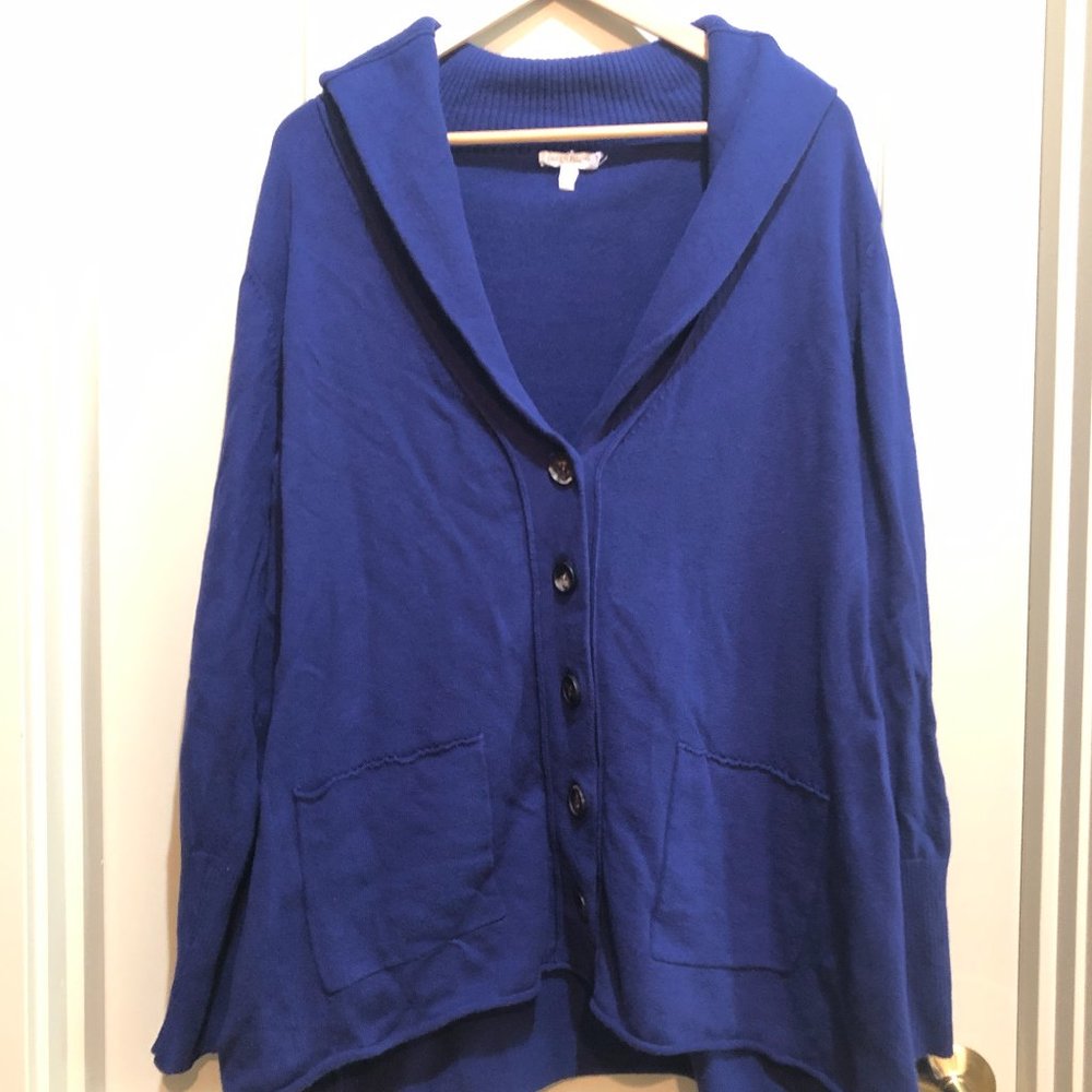 EILEEN FISHER 2X Cashmere Blend Knit Cardigan in Royal Purple Sweater Pockets